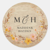 Sticker Rond Rustique Neutre Boho Floral Fleur sauvage Look (Devant)
