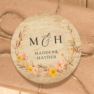 Sticker Rond Rustique Neutre Boho Floral Fleur sauvage Look