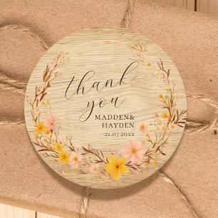 Sticker Rond Rustique Neutre Boho Floral Fleur sauvage Look
