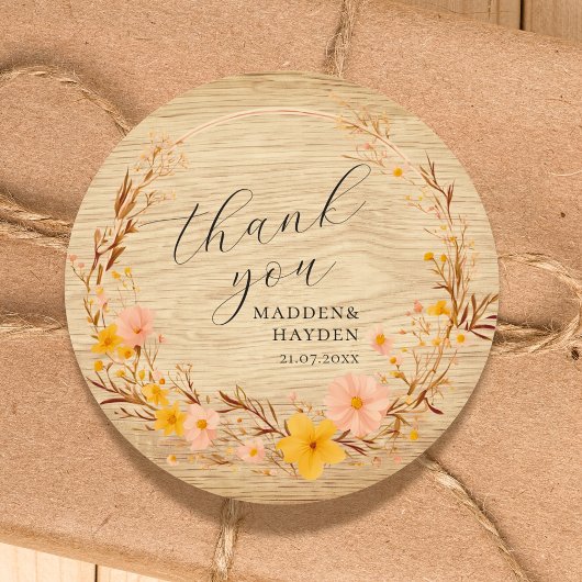 Sticker Rond Rustique Neutre Boho Floral Fleur sauvage Look