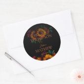 Sticker Rond Rustique Noir Brûlé Orange Joli Mariage Floral (Enveloppe)