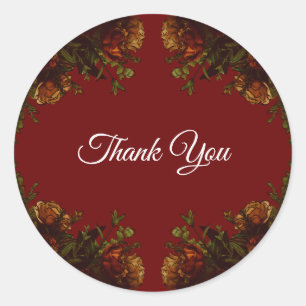 Sticker Rond Rustique Orange Red Fall Élégant Mariage gothique