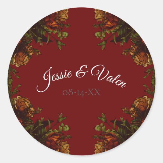 Sticker Rond Rustique Orange Red Fall Élégant Mariage gothique (Devant)