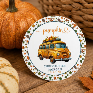Sticker Rond Rustique Orange Truck Petit Baby shower Citrouille