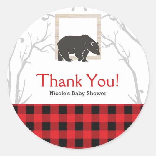 Sticker Rond Rustique Ours Plaid Baby shower Fête Mariage Faveu (Devant)