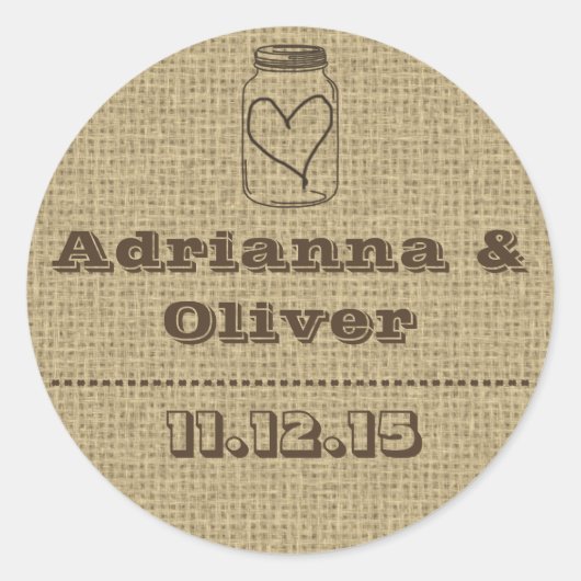 Sticker Rond Rustique Pays Burlap Mason Jar Mariage Faveur (Devant)