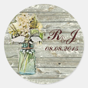 Sticker Rond rustique pays fleuri mason bocal mariage merci
