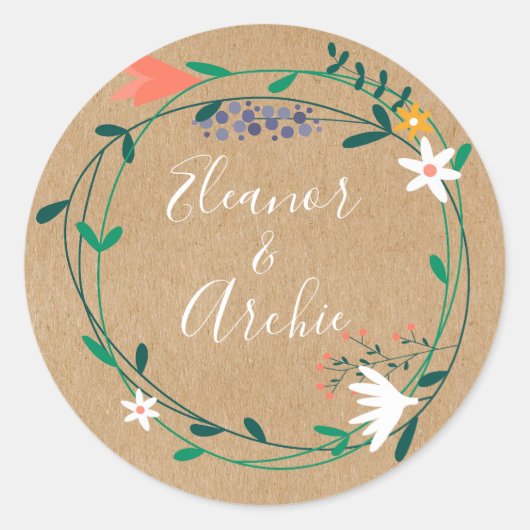 Sticker Rond Rustique Pays Floral Garland mariage pour (Devant)