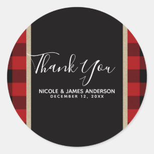 Sticker Rond Rustique Pays Rouge Noir Buffle Plaid Moderne