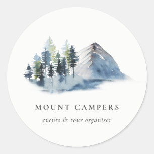 Sticker Rond Rustique Pine des neiges Bois aquarelle Camping Mo