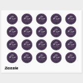 Sticker Rond Rustique Purple Burlap Script Mariage Enregistrer  (Feuille)