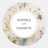 Sticker Rond Rustique Retro Fleur sauvage d'aquarelle Mariage (Devant)