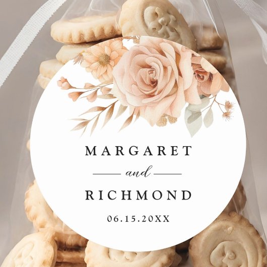 Sticker Rond Rustique Rose en terre cuite Mariage floral