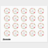 Sticker Rond Rustique rose rose Peony Wreath Wedding Favor (Feuille)