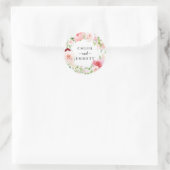Sticker Rond Rustique rose rose Peony Wreath Wedding Favor (Sac)