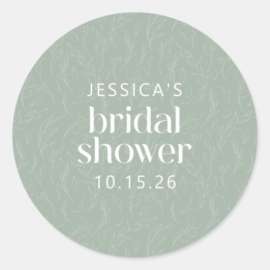 Sticker Rond Rustique Sage Green Botanique Fête des mariées flo (Devant)