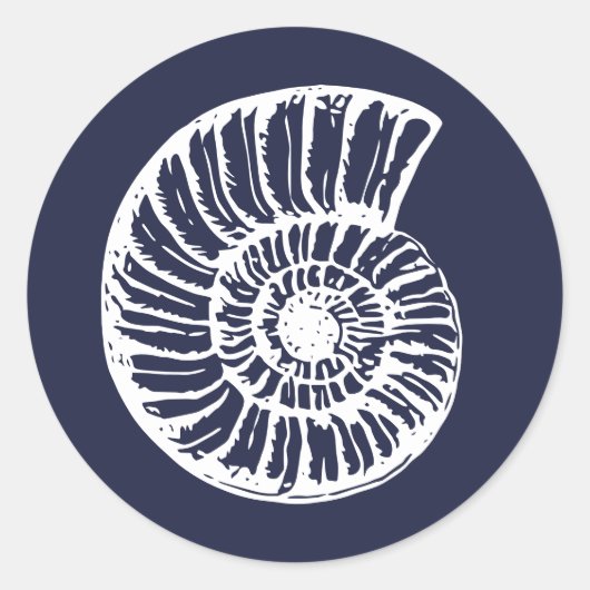 Sticker Rond Rustique Sea Snail Shell Blue Beach Mariage (Devant)