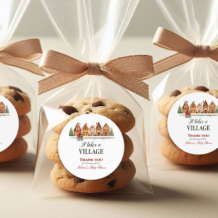 Sticker Rond Rustique Stroller Village Maisons Baby shower d'hi