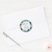 Sticker Rond Rustique Turquoise Mariage Boho en plume Wreath (Enveloppe)