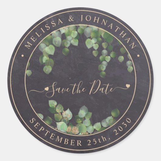 Sticker Rond Rustique Verdure Mariage Or Enregistrer La Date (Devant)