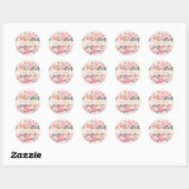 Sticker Rond Rustique vif rose Aquarelle rose Mariage Floral (Feuille)