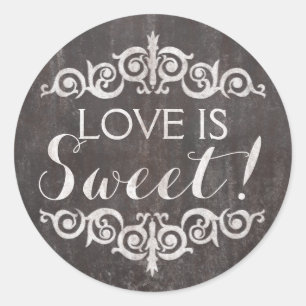 Sticker Rond Rustique Vintage Chalkboard L'amour est doux