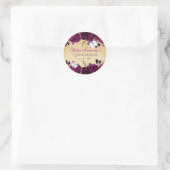 Sticker Rond Rustique Vintage Rose Fleur Papillon (Sac)