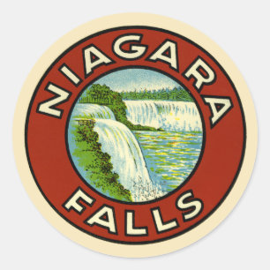 Sticker Rond Rustique Vintage voyage coloré Vieux Niagara Falls