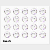 Sticker Rond Rustique violet floral 80e anniversaire Merci (Feuille)