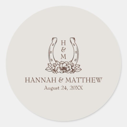Sticker Rond Rustique Western Boho Horseshoe Mariage (Devant)