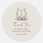 Sticker Rond Rustique Western Boho Horseshoe Mariage Merci (Devant)