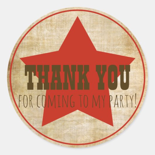 Sticker Rond Rustique Western Red Star Anniversaire Favoriser S (Devant)