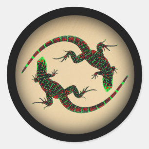 Sticker Rond Rustique Yin Yang Lizards