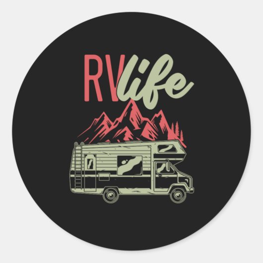 Sticker Rond RV Life Camping Camper Van Mountain Nature Cadeau (Devant)