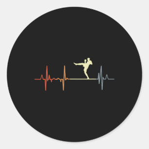 Sticker Rond Rythme cardiaque de kickboxing vintage Kickboxer