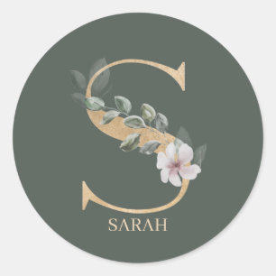Sticker Rond S Monogramme Floral Personnalisé