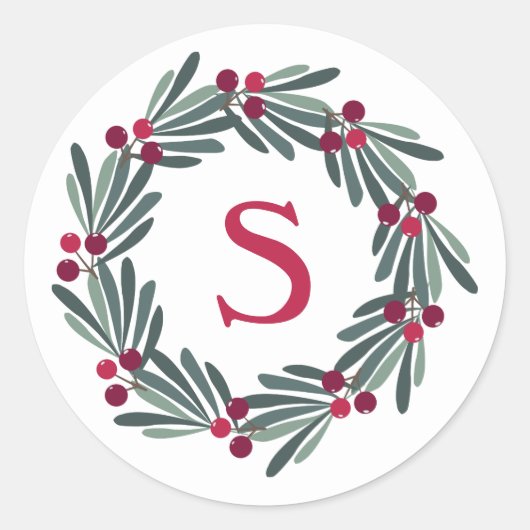 Sticker Rond "S" Monogramme Holly Berry Wreath (Devant)