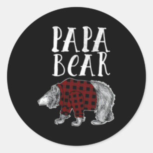 Sticker Rond S Papa Bear Plaid Lumberjack Flannelle
