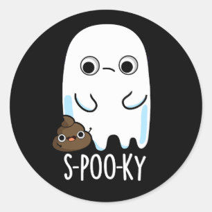 Sticker Rond S-poo-ky Funny Ghost Poop Poop Pun Dark BG