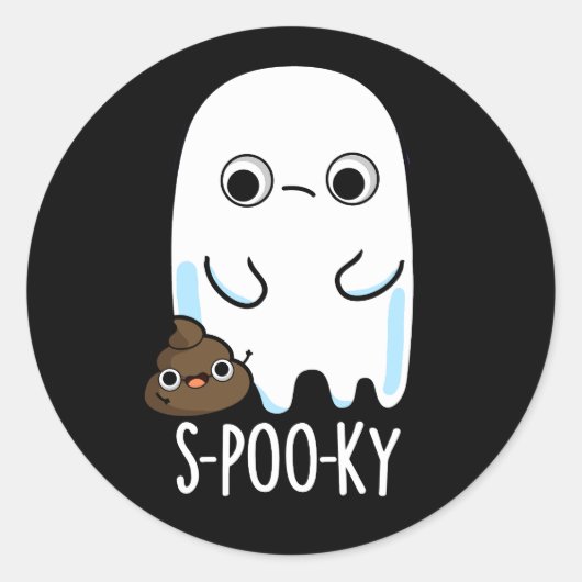 Sticker Rond S-poo-ky Funny Ghost Poop Poop Pun Dark BG (Devant)