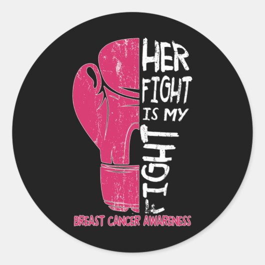Sticker Rond Sa Lutte Est Mon Combat Boxe Gant Cancer Du Sein U (Devant)