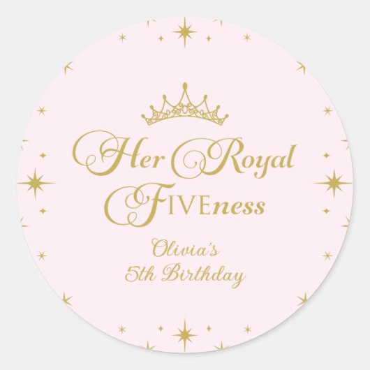 Sticker Rond Sa Royal Fiveness Gold Princess 5e anniversaire (Devant)