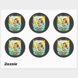 Sticker Rond Sabaidee Pi Mai – Fête de l'eau avec une jolie fil