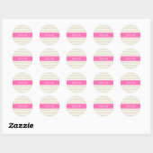 Sticker Rond Sable Beige Blanc Chevron Hot Pink #2 Nom Monogram (Feuille)