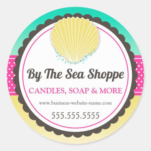 Sticker Rond Sable de coquillages tropicaux et bâton rond class (Devant)