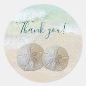 Sticker Rond Sable Dollars Plage Mariage Merci (Devant)