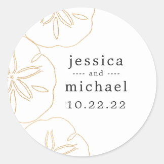 Sticker Rond Sable d'or Dollar coque de mer mariage enveloppe s