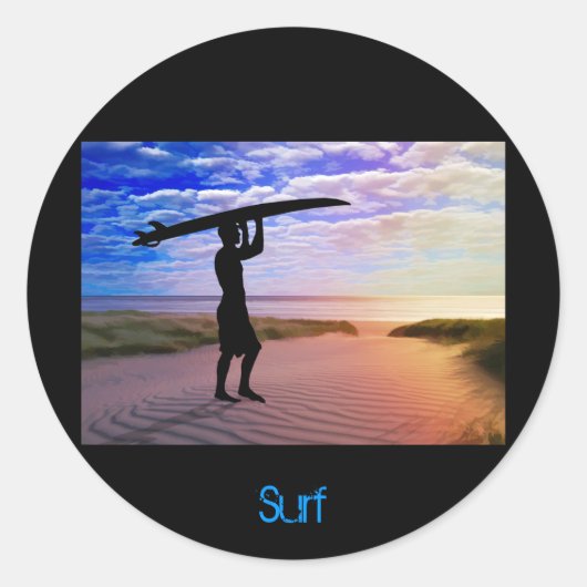 Sticker Rond Sable et nuages de surfeurs couchés (Devant)
