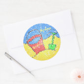 Sticker Rond Sable et pelle mignonne plage rouge bleu jaune (Enveloppe)