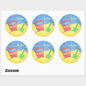 Sticker Rond Sable et pelle mignonne plage rouge bleu jaune (Feuille)